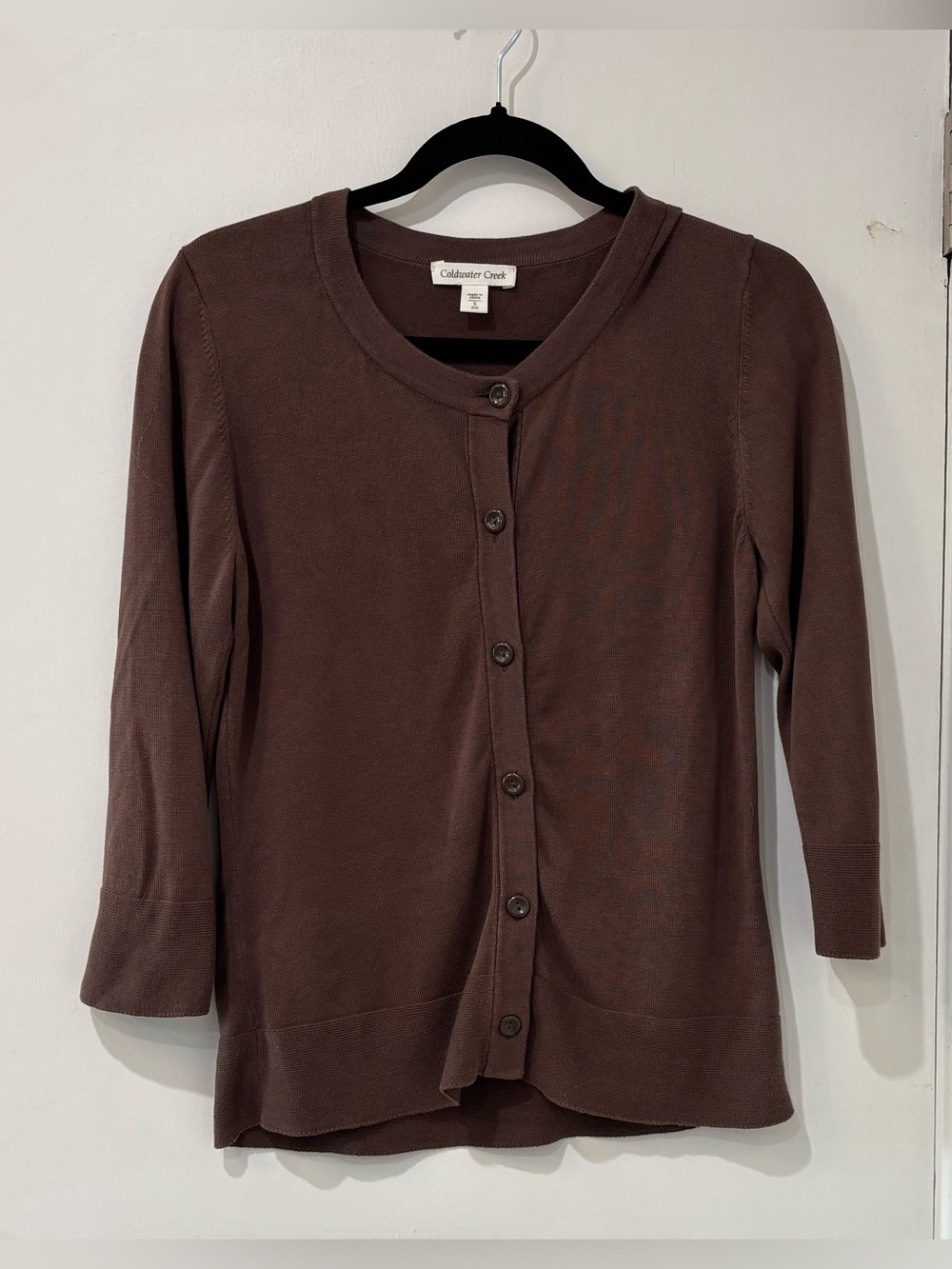 Coldwater Creek Silk Cotton Cardigan Brown Button Front Size S